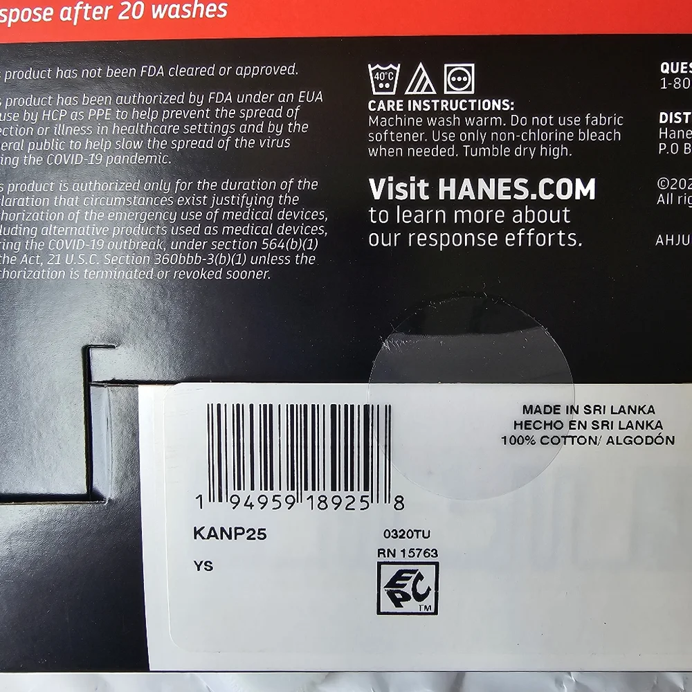 Hanes 5 Kid's Face Mask Grey Ages 5-12(2pk)